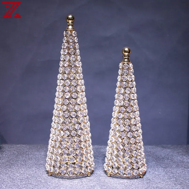 Wholesale gold metal christmas tree shape ornament fashion luxurious k9 crystal home decor for centerpiece