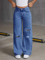 Nouveau jean ample en denim bleu clair pour femme 2026, pantalon vintage taille haute à jambes larges avec tissu uni, style décontracté pour l'été