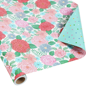 Double-Sided Floral Wrapping <b>Paper</b> with Mint Polka Dot Backing Eco-Friendly Gift <b>Wrap</b> for Flowers and Crafts - Product Image 1