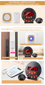 Reloj Despertador Doble Súper Fuerte con Luz LED Intermitente, Timbre y Recordatorio Telefónico, Vibración, Reloj Despertador con Sacudidor <span class=keywords><strong>de</strong></span> Cama para Personas Sordas - Product Image 4