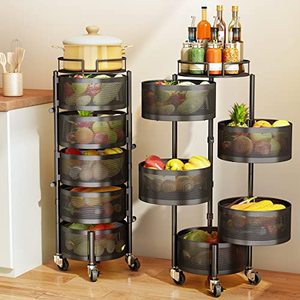 Hot Sale <strong>Kitchen</strong> Trolley Cart Storage <strong>Rack</strong> Shelf Multi-layer <strong>Vegetable</strong> Fruit Basket 360 Degree Rotating Baskets <strong>Rack</strong> With Wheels - Product Image 1