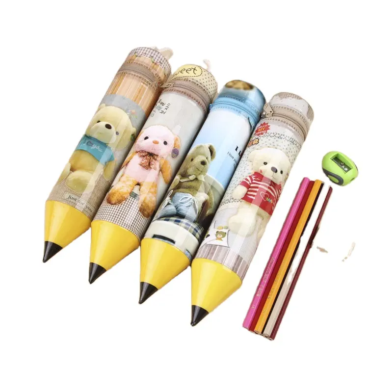저렴한 문구 학교 연필 케이스 키즈 학교 세련된 연필 가방 PVC 풀 컬러 인쇄 연필 원형 펜 가방 파우치