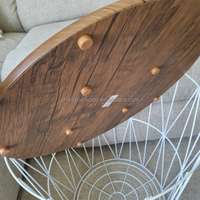 Table de salon panier en fil métallique de stockage à domicile table basse ronde avec couvercle en bois