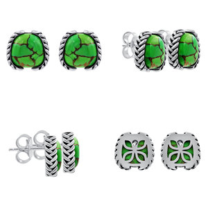 GOURIK Green Copper Turquoise <b>Stud</b> Earrings 925 <b>Sterling</b> <b>Silver</b> Vintage Claw Setting Oxidized Women's Everyday Wear - Product Image 1