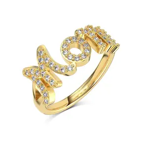 UMCHO Trendy Luxury fine jewelry 925 Sterling Silver Micro Setting Zircon Elegant English Mom Letter Ring for Women