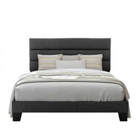 Cadre de lit King-Size moderne beige intelligent pour la maison avec sommier rembourré, sommier à lattes en bois et tête de lit – Garantie 1 an