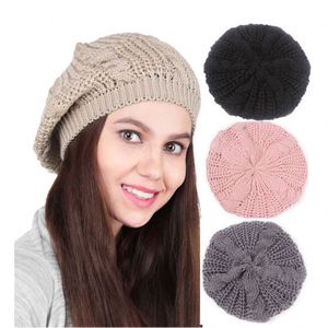 À la mode câble tricoté tricot casquette chapeaux hiver bonnet chapeau en gros béret laine chaud casquette femmes chapeau d'hiver - Product Image 2