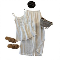 Ensemble Chic Décontracté Style Old Money 2026 – Haut Gilet Blanc Cintrant et Pantalon Large – Tenue d'Été Deux Pièces pour Femme
