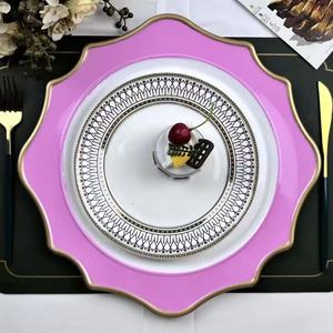 Assiettes décoratives en plastique <span class=keywords><strong>noir</strong></span> européen, faites à la main, <span class=keywords><strong>motif</strong></span> végétal classique, commerce extérieur, collation, fruits, fête, mariage - Product Image 6