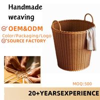 Panier à linge en rotin tressé à la main HN, anti-effraction, avec poignées en fer, style luxe léger, grande capacité de rangement pour salle de bain et chambre à coucher