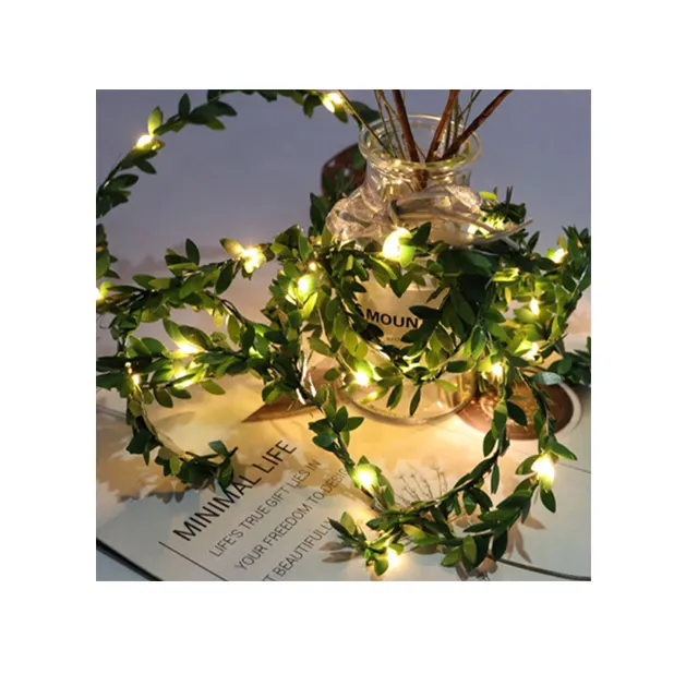 LED fairy lights with leaves silver wire string light CR2032 battery operated 2 M 20 leds warm White Party Christmas decoration