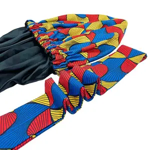 New African Ankara Pattern Satin Linned Bonnet Women Long Ribbon Headwrap Double Layer Headscarf Big Size Adult Hair Cover