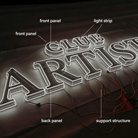 Enseigne lumineuse LED rétroéclairée en acier inoxydable 3D personnalisée pour l'extérieur ou l'intérieur, lettres en relief numériques