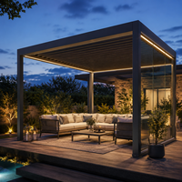 Pergola en aluminium facile à installer avec bandes lumineuses LED, commande électrique, gazebo extérieur pour jardin, patio, terrasse