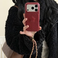 Casing HP Apple 17 Pro Motif Bintang Lima Berbahan Kulit Leci, Terlaris dan Populer, Dilengkapi Rantai Genggam dan Hiasan Hati