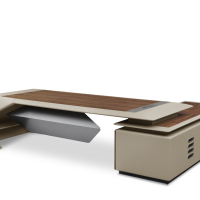 Bureau de direction de grande taille avec armoire auxiliaire détachable, plateau ergonomique pour clavier, base incurvée, table de bureau de luxe pour cadres