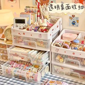 Transparent Desktop <b>Drawer</b> <b>Storage</b> Box <b>With</b> Cover For Office Organizing Student Desk Accessories Large Capacity Rectangle Shape - Product Image 1