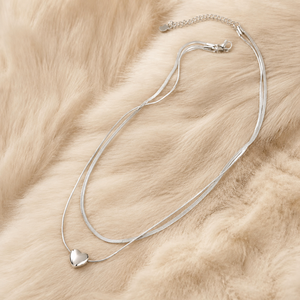 Collier pendentif cœur en acier inoxydable double couche avec chaîne serpent, style minimaliste pour femme, vente en gros OEM/ODM - Product Image 2