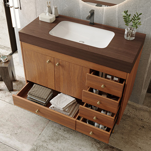 Mid-Century Modern Steel Hotel Gym Bathroom Vanity LED Mirror Drawers Freestanding <b>Bath</b> Vanity Set <b>Storage</b> - Product Image 5