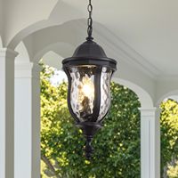 Lustre suspendu extérieur en acier noir de 23,6 pouces, grande lanterne suspendue pour l'extérieur, luminaire pour l'entrée