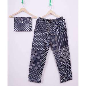 Conjunto de Pijama de 2 Piezas de Satén con Estampado Étnico Otoñal de Diseño Simple, Cintura Elástica, Cuello Redondo, Mangas Largas, Transpirable, 100% Algodón - Product Image 4