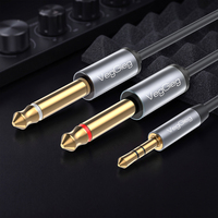 Kabel Audio Gitar Stereo Veggieg Hot Selling 3.5 MM 3.5MM 1/8" TRS ke Dual Double 6.35 MM 6.35MM 1/4" Mono Male Y Splitter