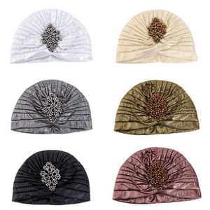 Venta al por mayor de turbantes para mujer con accesorios metálicos, sombrero indio de poliéster sólido, de lujo, transpirable, étnico, musulmán, para uso diario. - Product Image 2
