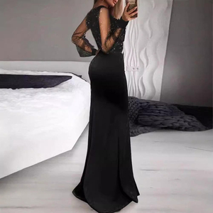 Abiti da sera vintage da donna a trapezio con maniche lunghe, vita naturale, antistatici, 100% poliestere, per feste, lunghezza maxi, OEM - Product Image 1