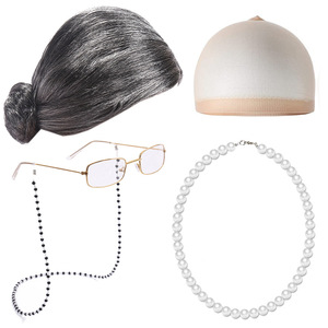 Perruque de grand-mère Halloween, cheveux courts bouclés, pour cosplay de femme âgée, homme âgé, adulte unisexe d'âge moyen/<span class=keywords><strong>mature</strong></span>, costume en soie - Product Image 1