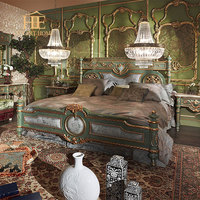Meubles de chambre à coucher élégants de style français blancs et roses sculptés à la main de luxe Chambre de princesse Lit double Lit king Size