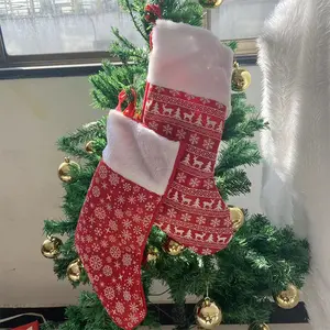 Gold Silk Printed Christmas Stocking Pendant Cartoon Christmas Tree Decorations Candy Gift Bag Fabric Material