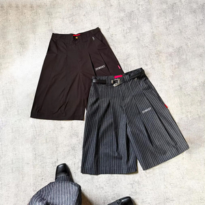 Custom Casual Baggy Stripe Pinstripe High Waist Oversized Summer Bermuda Denim <b>Shorts</b> Pleated Selvedge <b>Jean</b> Denim <b>Shorts</b> for Men - Product Image 1