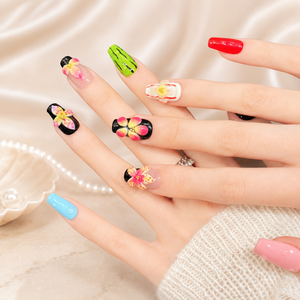 <span class=keywords><strong>Uñas</strong></span> Postizas de Lujo Premium Hechas a Mano con Flores Tropicales en 3D, <span class=keywords><strong>Uñas</strong></span> Acrílicas Reutilizables de Forma Cuadrada Corta, <span class=keywords><strong>Uñas</strong></span> Falsas Personalizadas al por Mayor - Product Image 4
