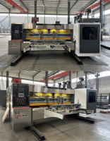 Machine d'impression flexographique haute vitesse avec alimentation par le bord avant, découpeuse et rainureuse, réglage électrique, pour impression d'emballages en carton à l'encre aqueuse
