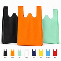 Sac gilet non tissé en PP 40 GSM avec poignée découpée, sac de courses réutilisable pour supermarché, sac de caisse d'épicerie, logo personnalisé OEM