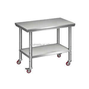 อุปกรณ์ครัวร้านอาหาร โต๊ะทำงานเคลื่อนที่สแตนเลส รถเข็นสองชั้นสำหรับบริการอาหาร - Product Image 2