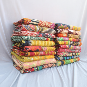 Colcha Kantha Tropical Vintage con estampado de frutas, colcha Reversible 100% algodón, uso lavable ecológico para Hotel, venta al por mayor de La India - Product Image 1