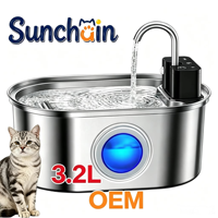 Fontaine à eau pour chat Sunchain OEM 3.2L en acier inoxydable 2026, batterie 4000mAh, capteur sans fil, distributeur d'eau intelligent automatique