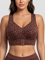 Soutien-gorge de sport à imprimé léopard avec fermeture avant, bretelles latérales ajustables, soutien-gorge de sport à fort impact
