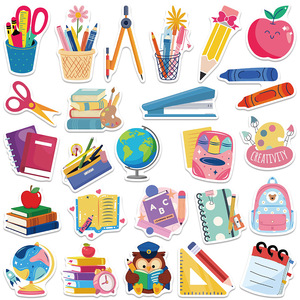 50 Pegatinas con Temática de Regreso a Clases, Lindas Pegatinas Decorativas de Papelería, Calcomanías de Graffiti para Manualidades, Pegatinas de Dibujos Animados - Product Image 1