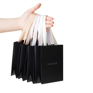 Sac de shopping noir de luxe avec poignée, personnalisé avec logo de marque, taille et design, pour la promotion de bijoux et montres, vente en gros - Product Image 5