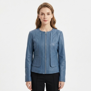 Veste de motard en cuir d'agneau véritable matelassée et tissée sur mesure pour femmes |   Fabricant OEM de mode d'automne - Product Image 1