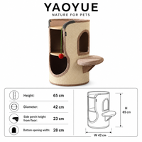 YAOYUE Arbre à chat cylindrique en sisal et carton avec perchoir latéral en peluche – Tour durable pour chat avec griffoir intégré