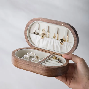 Caja de Regalo de Joyería de Madera de Nogal Hecha a Mano, Pequeña Caja Ovalada de Madera Tallada para Joyas, Procesamiento Directo de Fábrica - Product Image 1