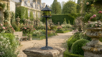 Mangeoire à oiseaux Verdigris sur pied, base carrée pour jardinière, en plastique écologique, résistant à la rouille et aux intempéries