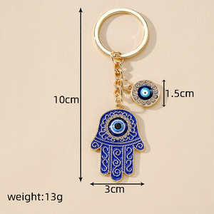 Bán Buôn Fatima Tay Hình Tròn Lớn Men Màu Xanh Mắt Ác Keychain Cho Túi Chìa Khóa - Product Image 3