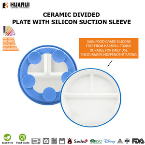 <span class=keywords><strong>Assiette</strong></span> en céramique personnalisée à 3 compartiments <span class=keywords><strong>avec</strong></span> manchon d'aspiration en silicone, <span class=keywords><strong>assiette</strong></span> à compartiments en porcelaine pour aliments - Product Image 4