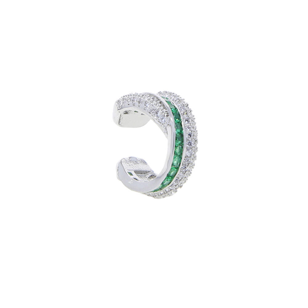 1 silver white-green stone ear clip