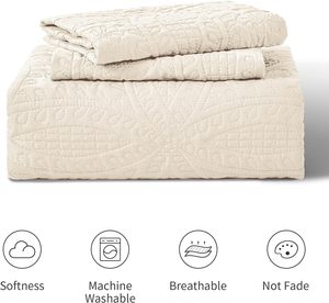 Factory King Size Modern Style Coin Pattern <strong>Beige</strong> Coverlet <strong>Bedspreads</strong> for All Season 106"x96" - Product Image 5