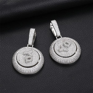 Pendentif rotatif personnalisé, pendentif lettre rotatif, chaîne, collier rond personnalisé glacé, pendentif lettre hip hop - Product Image 3